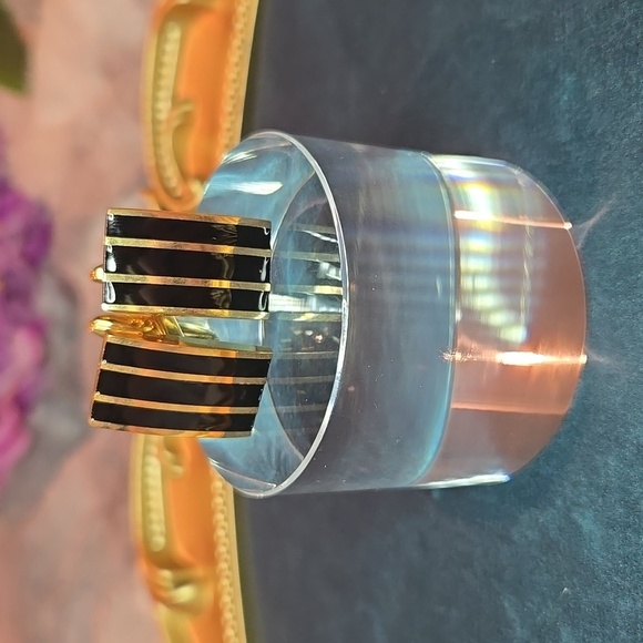 Gold and Black Striped Stainless Steel Cufflinks Brand New - Picture 4 of 10